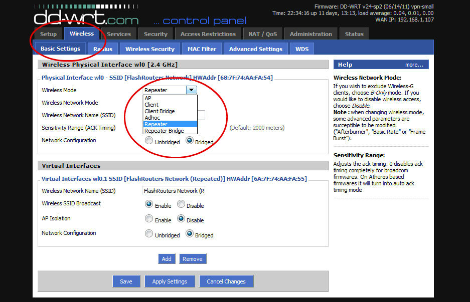 A breakdown of the available bridging modes available in DD-WRT- How to Set Client Bridge/Wireless Bridge/Repeater Mode in DD-WRT