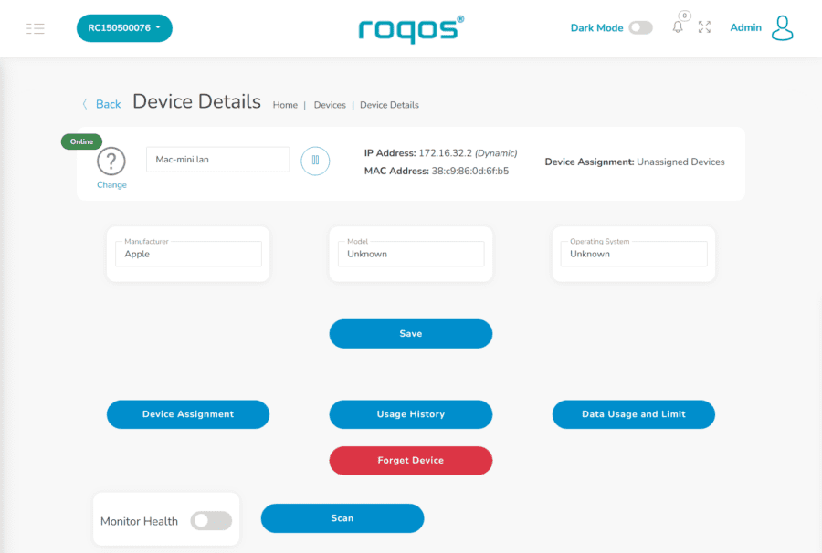 The Roqos Core Appliance offers users device usage history