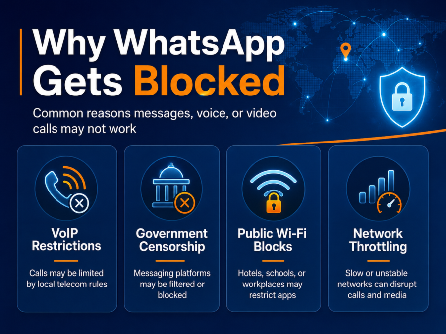 WhatsApp issues can come from telecom rules, public Wi-Fi restrictions, ISP filtering, censorship, throttling, or unstable networks.