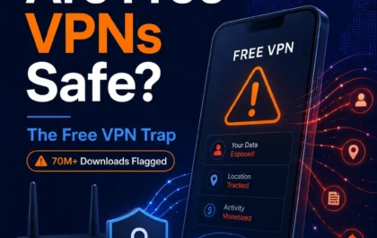 Are free VPNs safe warning graphic showing data exposure and VPN router protection
