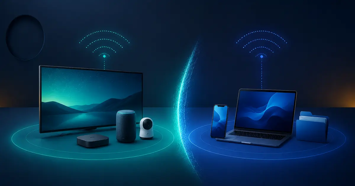 Smart TV and IoT devices separated from laptops and personal devices on two home networks
