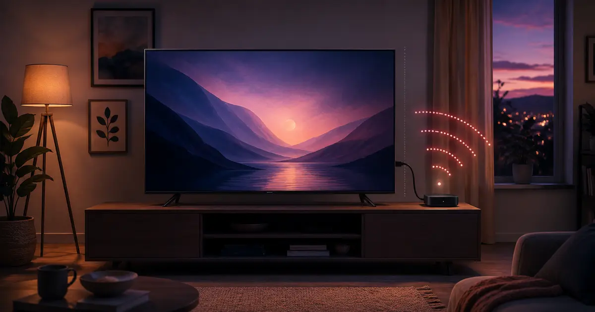 Offline smart TV used as a display while an external streaming box connects to WiFi through HDMI